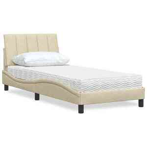 Imagine vidaXL Pat cu saltea, Hanko, crem, 90x200 cm, textil