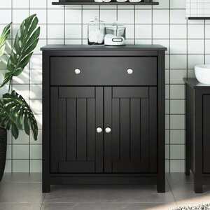 Imagine vidaXL Dulap de baie BERG, negru, 69, 5x34x80 cm, lemn masiv de pin