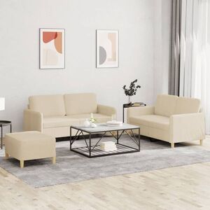 Imagine vidaXL Set de canapele cu perne, 3 piese, crem, textil