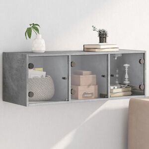 Imagine vidaXL Dulap de perete cu uși din sticlă, gri beton, 102x37x35 cm