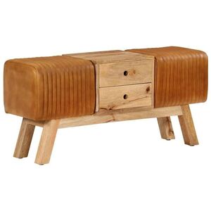 Imagine vidaXL Bancă Bok maro, 107 cm, piele naturală capră / lemn masiv mango