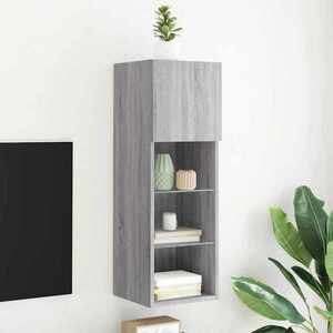 Imagine vidaXL Comodă TV cu lumini LED, gri sonoma, 30, 5x30x90 cm
