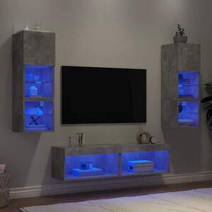 Imagine vidaXL Unități TV de perete cu LED-uri 6 piese gri beton lemn compozit