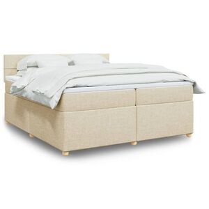 Imagine vidaXL Pat box spring cu saltea, crem, 200x200 cm, textil