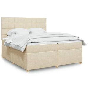 Imagine vidaXL Pat box spring cu saltea, crem, 200x200 cm, textil