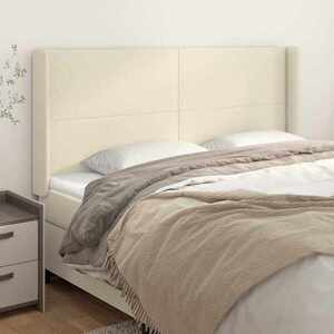 Imagine vidaXL Tăblie de pat cu aripioare, crem, 163x16x118/128 cm, piele eco