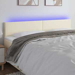 Imagine vidaXL Tăblie de pat cu LED, crem, 160x5x78/88 cm, piele ecologică