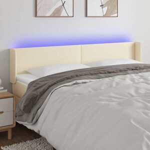 Imagine vidaXL Tăblie de pat cu LED, crem, 163x16x78/88 cm, piele ecologică