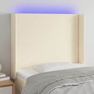 Imagine vidaXL Tăblie de pat cu LED, crem, 83x16x118/128 cm, piele ecologică