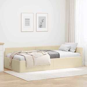 Imagine vidaXL Cadru de pat colțar cu headboard Crem 90 cm x 200 cm țesătură
