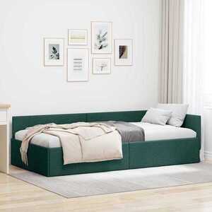 Imagine vidaXL Cadru de pat colțar Verde închis 100 cm x 200 cm țesătură