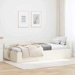 Imagine vidaXL Cadru de pat colțar cu headboard Crem 80 cm x 200 cm Catifea