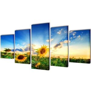 Imagine vidaXL Set tablouri pânză cu imprimeu floarea soarelui, 200 x 100 cm