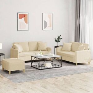 Imagine vidaXL Set de canapele cu perne, 3 piese, crem, textil