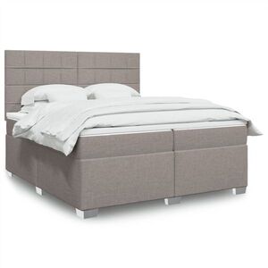 Imagine vidaXL Pat box spring cu saltea, gri taupe, 200x200 cm, textil