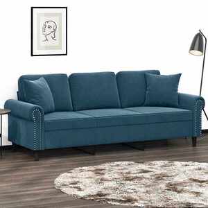 Imagine vidaXL Canapea cu 3 locuri cu pernuțe, albastru, 180 cm, catifea