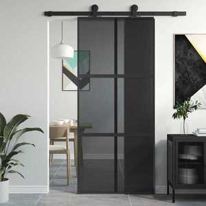 Imagine vidaXL Ușă glisantă, negru, 90x205 cm, sticlă securizată și aluminiu