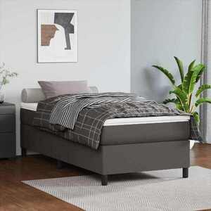 Imagine vidaXL Pat box spring cu saltea, gri, 80x200 cm, piele ecologică