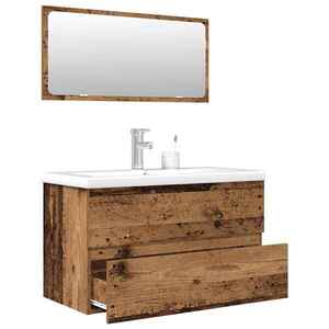 Imagine vidaXL Set mobilier de baie, 3 piese, lemn vechi, lemn prelucrat
