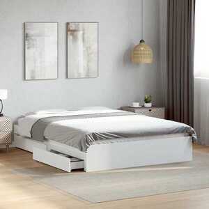 Imagine vidaXL Cadru de pat cu sertare, alb, 135x190 cm, lemn prelucrat