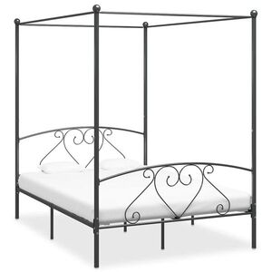 Imagine vidaXL Cadru de pat cu baldachin, gri, 160 x 200 cm, metal
