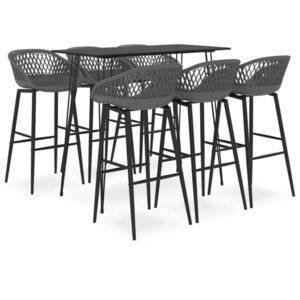 Imagine vidaXL Set mobilier de bar, 7 piese, negru și gri