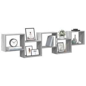 Imagine vidaXL Raft cubic perete cu 5 compartimente sonoma gri lemn prelucrat