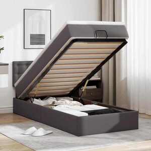 Imagine vidaXL Pat otoman cu saltea, gri, 90x190cm, piele ecologică