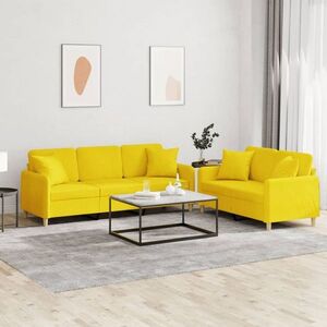 Imagine vidaXL Set de canapele cu perne, 2 piese, galben deschis, textil