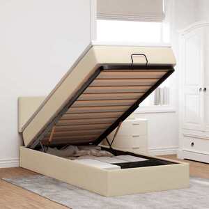 Imagine vidaXL Cadru de pat otoman cu saltea crem 90x190cm stofa