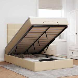 Imagine vidaXL Cadru de pat otoman cu saltea crem 120x190cm stofa