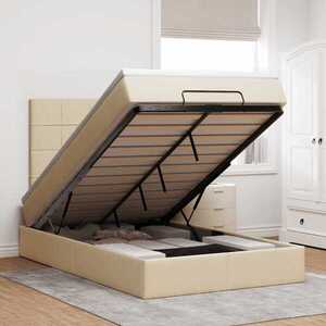 Imagine vidaXL Cadru de pat otoman cu saltea crem 120x190cm stofa