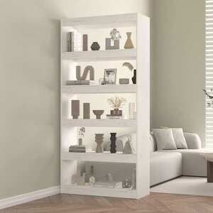 Imagine vidaXL Bibliotecă/Separator cameră, alb, 80x30x167, 4 cm lemn masiv pin