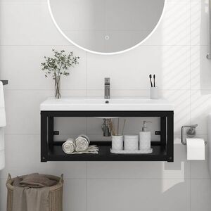 Imagine vidaXL Cadru chiuvetă de baie pentru perete, negru, 79x38x31 cm, fier