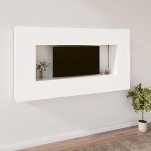 Imagine vidaXL Set dulap TV, 8 piese, alb, lemn prelucrat
