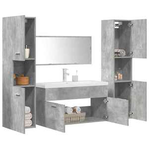 Imagine vidaXL Set mobilier de baie, 5 piese, gri beton, lemn prelucrat