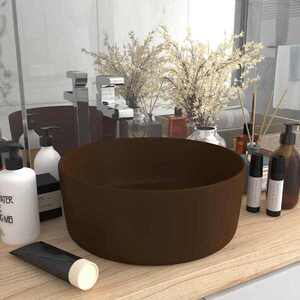 Imagine vidaXL Chiuvetă de baie lux maro închis mat 40x15 cm ceramică rotund