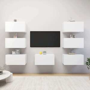 Imagine vidaXL Dulapuri TV, 7 buc., alb, 30, 5x30x60 cm, lemn prelucrat