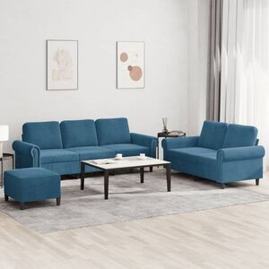 Imagine vidaXL Set de canapele cu perne, 3 piese, albastru, catifea