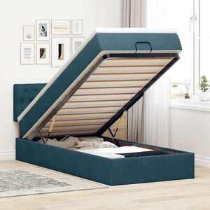 Imagine vidaXL Cadru de pat otoman cu saltea, catifea albastru închis 90x190cm