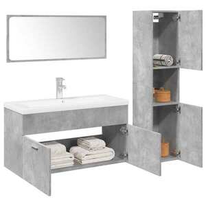 Imagine vidaXL Set mobilier de baie, 4 piese, gri beton, lemn compozit