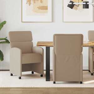 Imagine vidaXL Scaune de dining cu roți 2 buc. Piele artificială Cappuccino