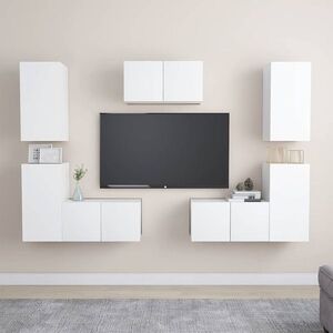 Imagine vidaXL Set dulapuri TV, 6 piese, alb, lemn prelucrat
