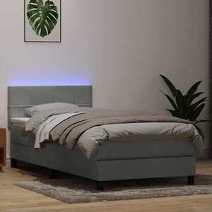 Imagine vidaXL Pat cu arcuri cu saltea și LED, gri deschis, 80x210 cm, catifea