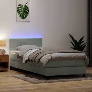 Imagine vidaXL Pat cu arcuri cu saltea și LED, gri deschis, 80x210 cm, catifea