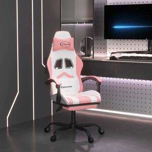 Imagine vidaXL Scaun de gaming cu suport picioare, alb/roz, piele ecologică