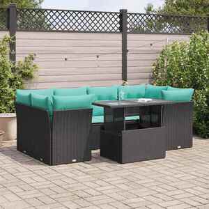 Imagine vidaXL Set canapele grădină perne 7 piese negru, poliratan/lemn acacia