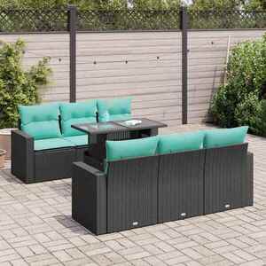 Imagine vidaXL Set canapele grădină perne 7 piese negru, poliratan/lemn acacia