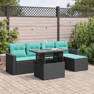 Imagine vidaXL Set mobilier grădină perne 6 piese negru poliratan/lemn acacia