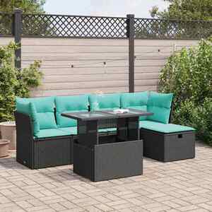 Imagine vidaXL Set mobilier grădină perne 6 piese negru poliratan/lemn acacia